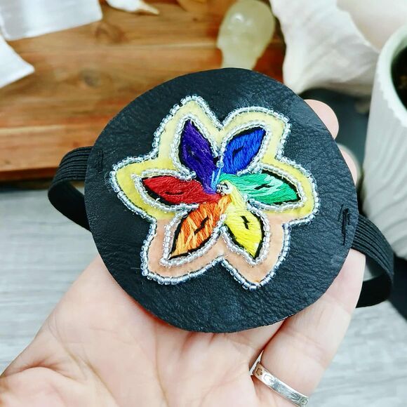 Embroidery Rainbow Flower Eye Patch, Adjustable Vision Ocular Costume Accessory - Picture 2 of 3